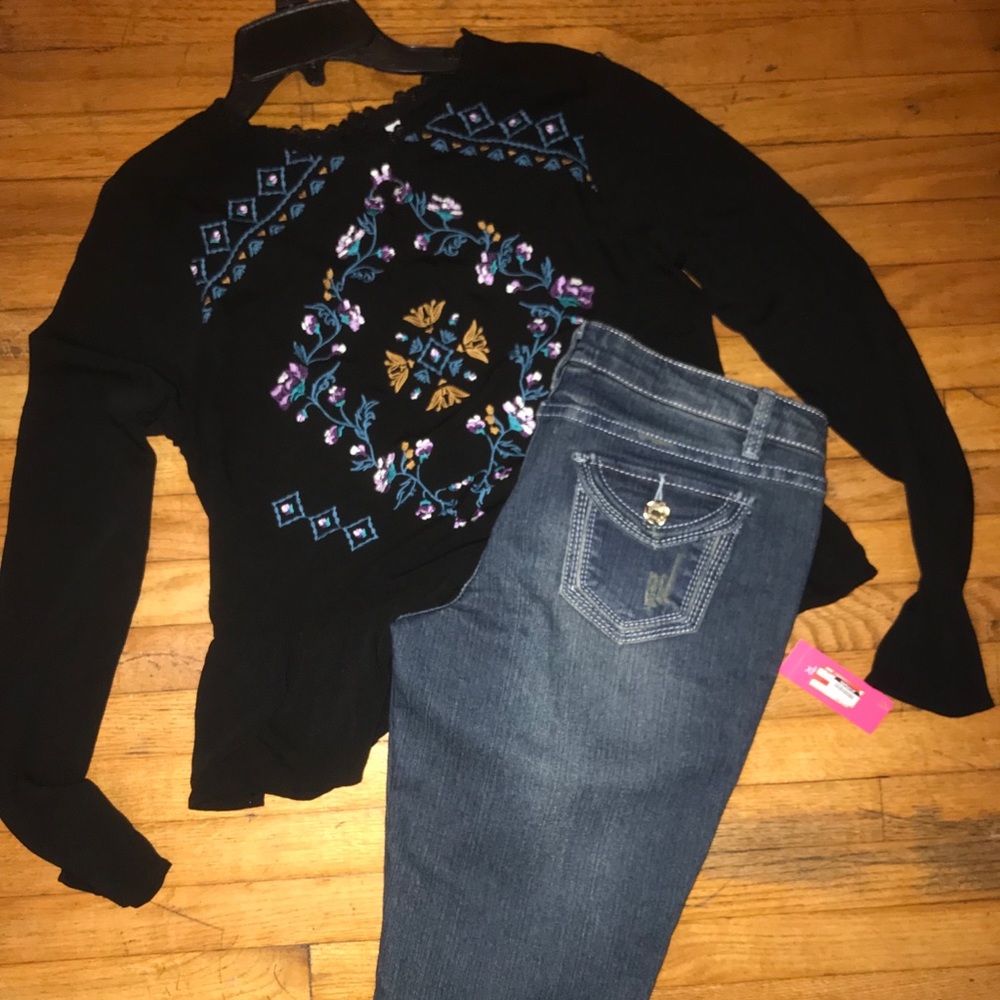 2piece Boho LongSleeve Blouse & Denim Jeans Size11